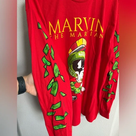 NWOT Looney Tunes Mens Red Marvin The Martian Long Sleeve T-Shirt size XL - Picture 2 of 4